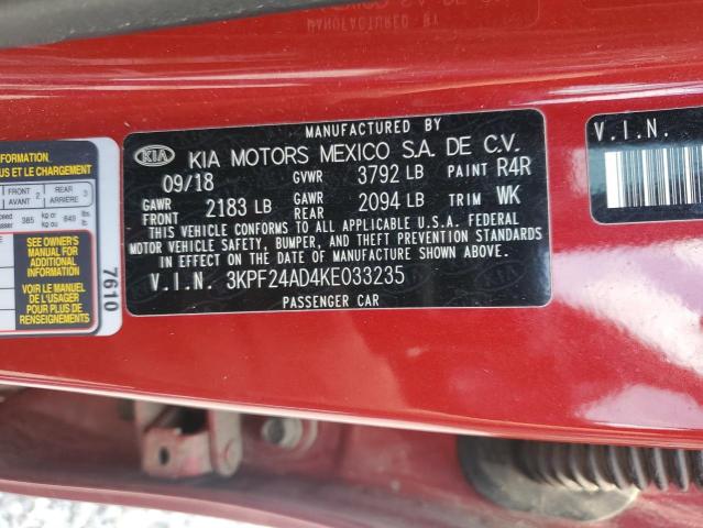 3KPF24AD4KE033235 - 2019 KIA FORTE FE Qırmızı foto 12