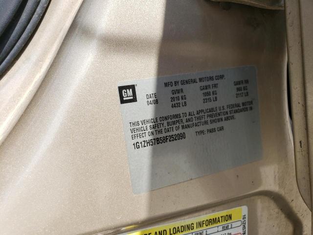 1G1ZH57B58F252090 - 2008 CHEVROLET MALIBU 1LT 金色 照片 12