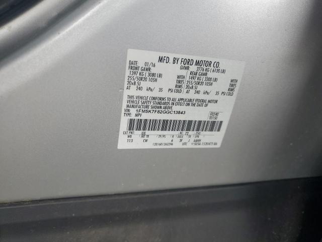 1FM5K7F82GGC13843 - 2016 FORD EXPLORER LIMITED Argent photo 13