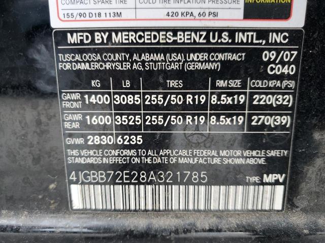 4JGBB72E28A321785 - 2008 MERCEDES-BENZ ML 550 BLACK photo 13