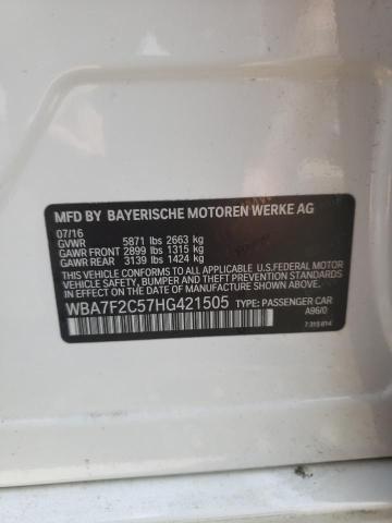 WBA7F2C57HG421505 - 2017 BMW 750 XI WHITE photo 12