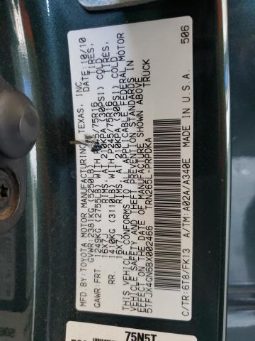 5TFJX4GN6BX002466 - 2011 TOYOTA TACOMA DOUBLE CAB GREEN photo 12