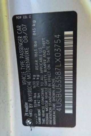 4USBU53587LX03754 - 2007 BMW Z4 3.0SI SILVER photo 10