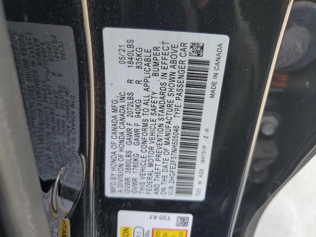 2HGFE2F57NH505046 - 2022 HONDA CIVIC SPORT 黑色 照片 12