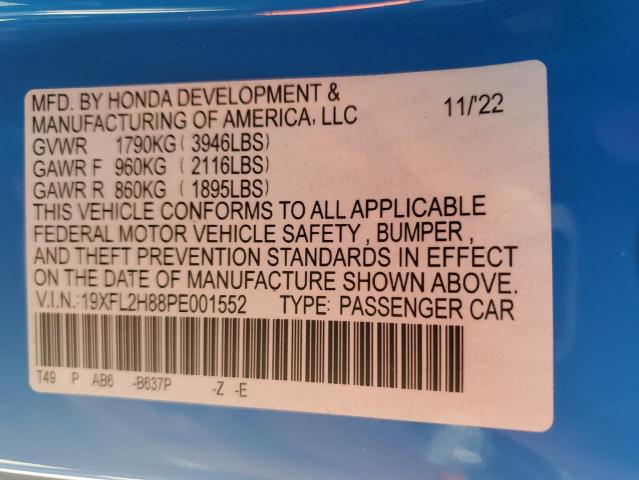 19XFL2H88PE001552 - 2023 HONDA CIVIC SPORT BLUE photo 12