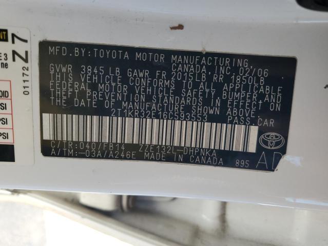 2T1KR32E16C593553 - 2006 TOYOTA COROLLA MA XR WHITE photo 12