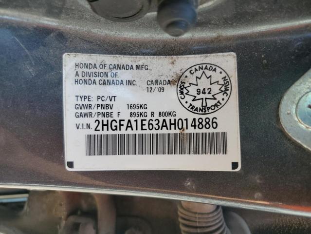 2HGFA1E63AH014886 - 2010 HONDA CIVIC LX-S GRAY photo 12