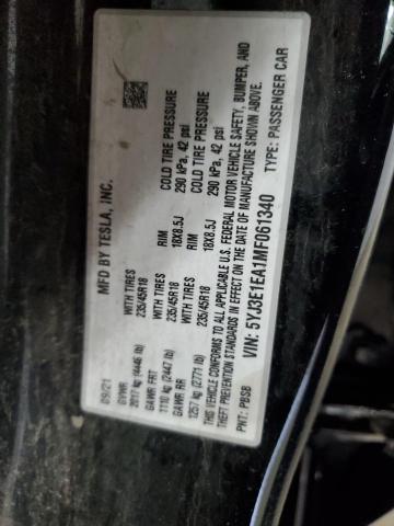 5YJ3E1EA1MF061340 - 2021 TESLA MODEL 3 BLACK photo 13