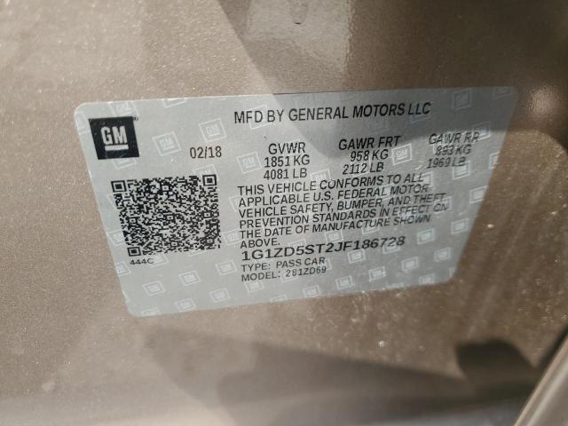 1G1ZD5ST2JF186728 - 2018 CHEVROLET MALIBU LT Қоңыр фото 12