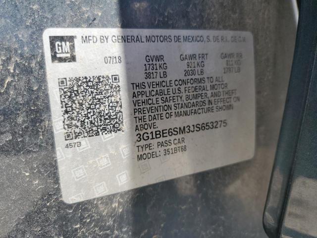 3G1BE6SM3JS653275 - 2018 CHEVROLET CRUZE LT ნაცრისფერი ფოტო 12