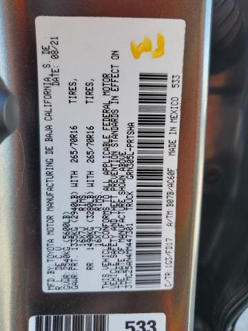 3TMCZ5AN4MM447301 - 2021 TOYOTA TACOMA DOUBLE CAB გრაფიტი ფოტო 13