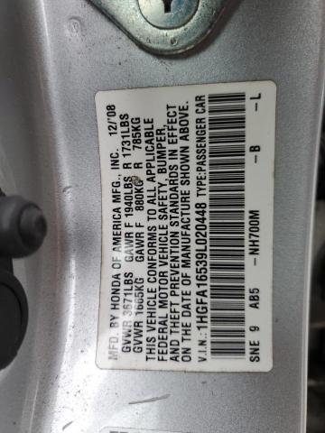 1HGFA16539L020448 - 2009 HONDA CIVIC LX SILVER photo 13