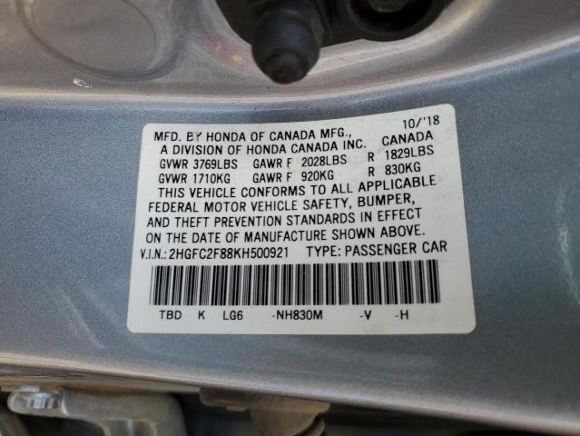 2HGFC2F88KH500921 - 2019 HONDA CIVIC SPORT Gümüş fotoğraf 12