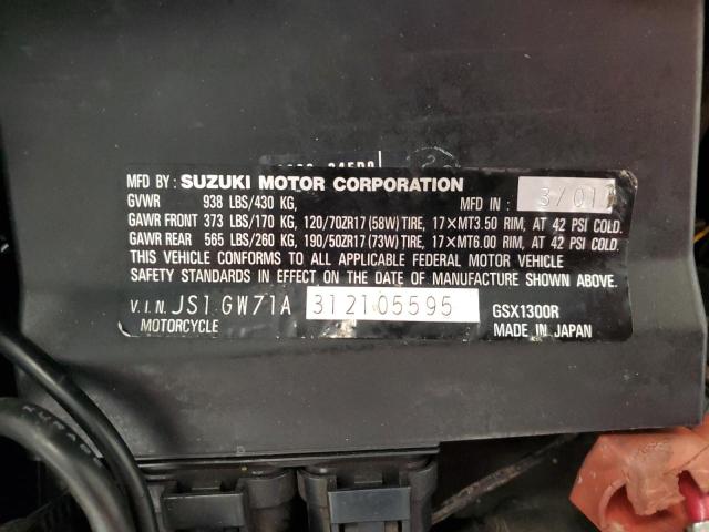 JS1GW71A312105595 - 2001 SUZUKI GSX1300 R GRAY photo 10