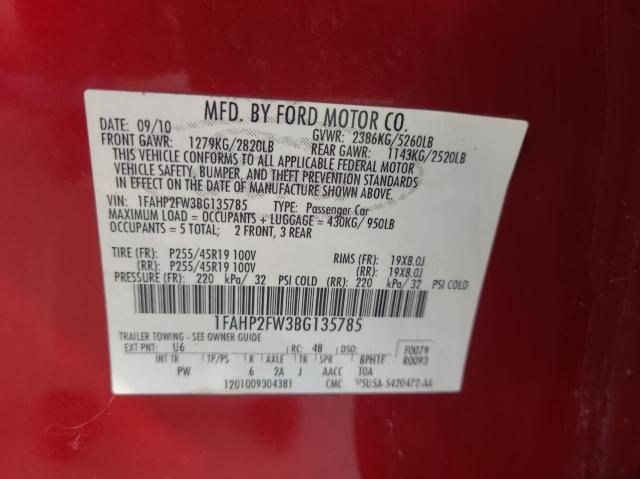 1FAHP2FW3BG135785 - 2011 FORD TAURUS LIMITED RED photo 10