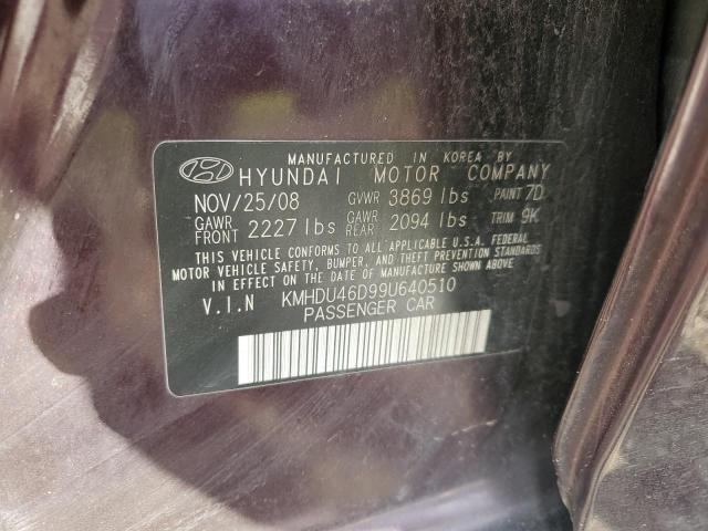 KMHDU46D99U640510 - 2009 HYUNDAI ELANTRA GLS PURPLE photo 12