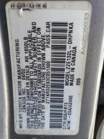 2T1KR32E83C051300 - 2003 TOYOTA COROLLA MA XR BLUE photo 10