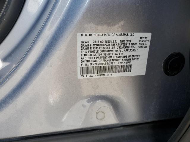 5FNYF5H50LB012721 - 2020 HONDA PILOT EXL SILVER photo 13
