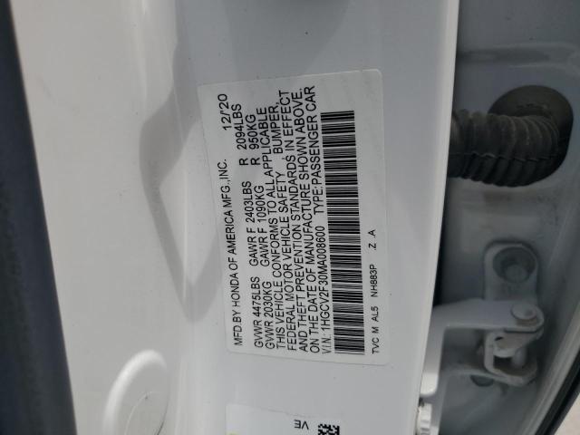 1HGCV2F30MA008600 - 2021 HONDA ACCORD SPORT Blanc photo 12