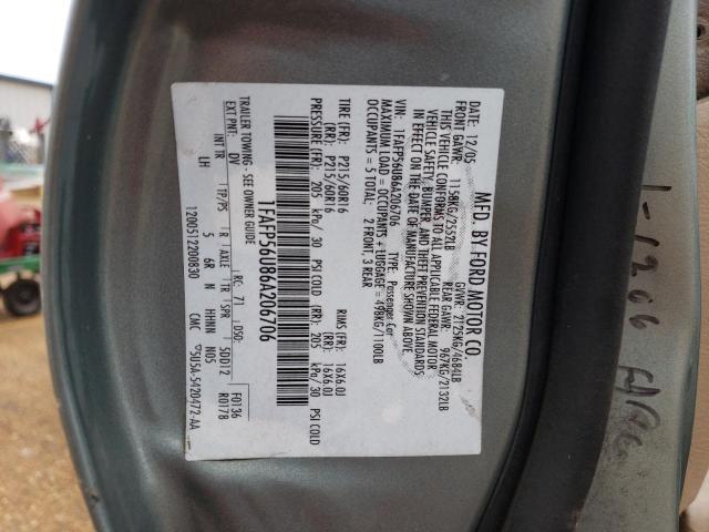 1FAFP56U86A206706 - 2006 FORD TAURUS SEL GRAY photo 12