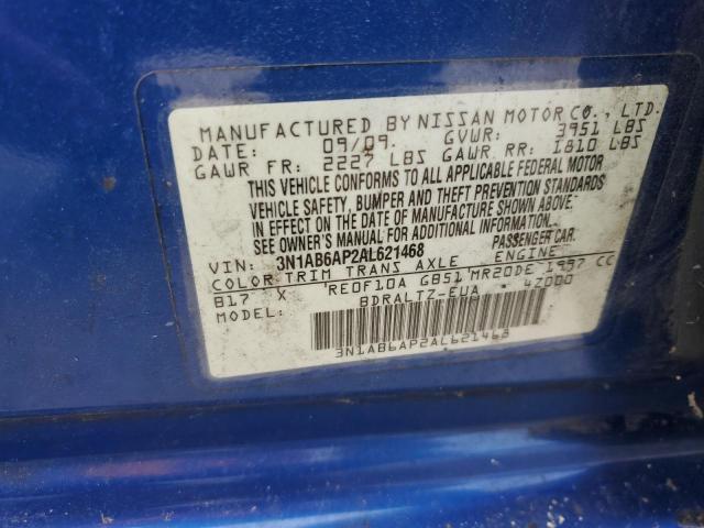 3N1AB6AP2AL621468 - 2010 NISSAN SENTRA 2.0 BLUE photo 12