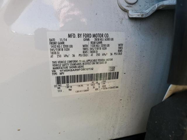 1FM5K8AR9FGB32732 - 2015 FORD EXPLORER POLICE INTERCEPTOR თეთრი ფოტო 12