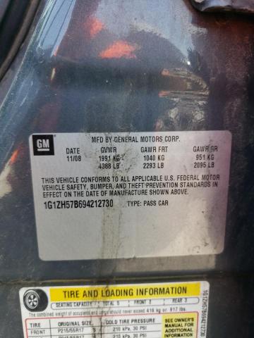 1G1ZH57B694212730 - 2009 CHEVROLET MALIBU 1LT GRAY photo 12