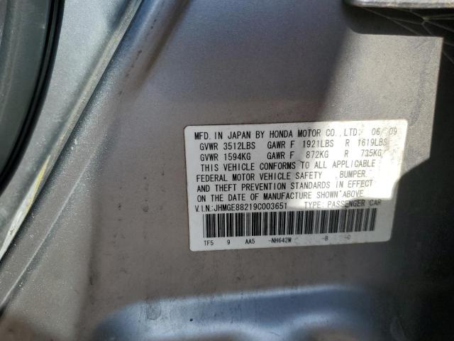 JHMGE88219C003651 - 2009 HONDA FIT GRAY photo 12