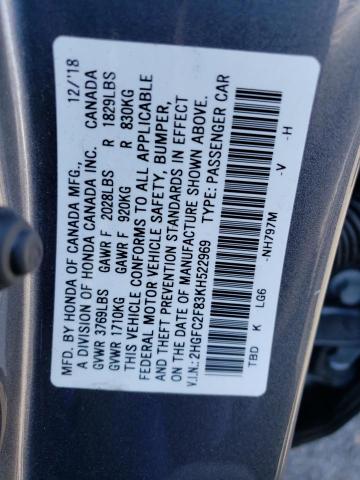2HGFC2F83KH522969 - 2019 HONDA CIVIC SPORT GRAY photo 13