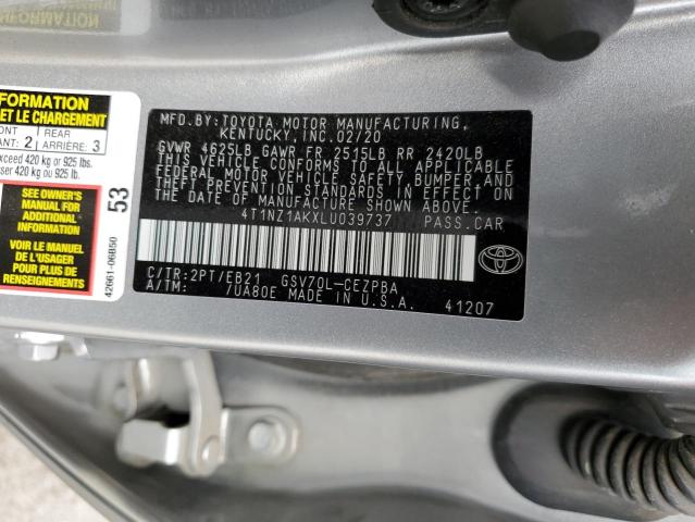 4T1NZ1AKXLU039737 - 2020 TOYOTA CAMRY TRD SILVER photo 12