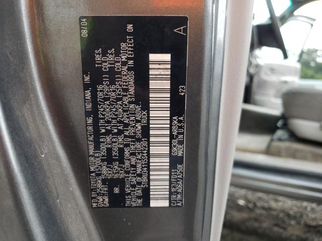 5TBRU34115S442301 - 2005 TOYOTA TUNDRA ACCESS CAB SR5 GRAY photo 12