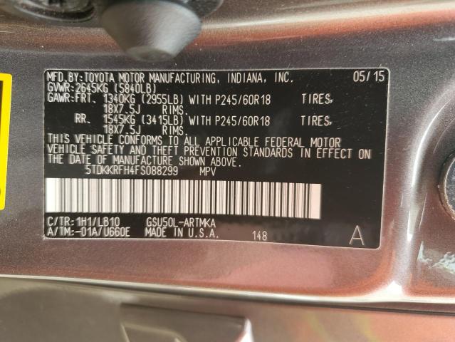 5TDKKRFH4FS088299 - 2015 TOYOTA HIGHLANDER XLE GRAY photo 14