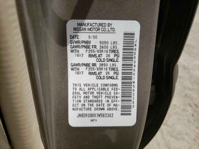 JN8DR09XX1W563342 - 2001 NISSAN PATHFINDER LE თაფლისფერი ფოტო 13