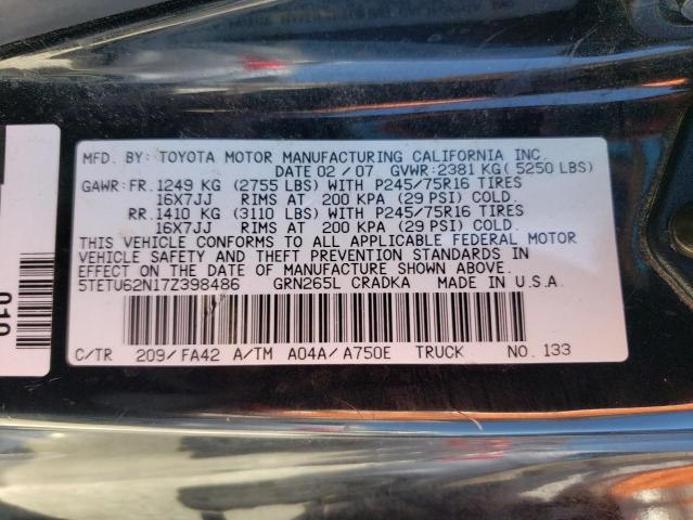 5TETU62N17Z398486 - 2007 TOYOTA TACOMA PRERUNNER ACCESS CAB BLACK photo 12