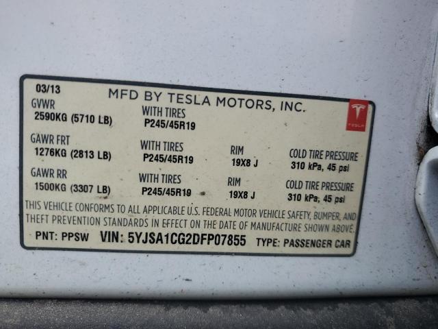 5YJSA1CG2DFP07855 - 2013 TESLA MODEL S Ağ foto 12