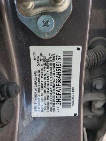 2HGFA1F68AH519157 - 2010 HONDA CIVIC LX-S GRAY photo 12