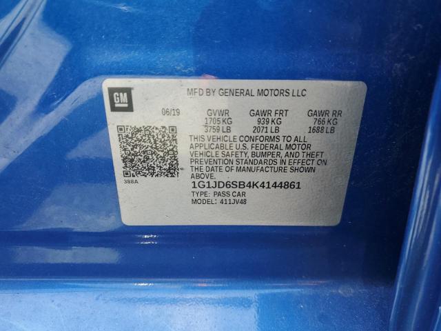 1G1JD6SB4K4144861 - 2019 CHEVROLET SONIC LT أزرق صورة 12