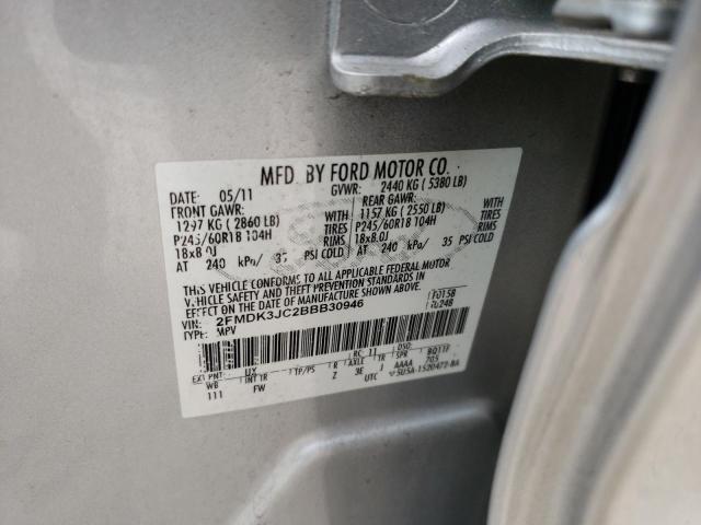 2FMDK3JC2BBB30946 - 2011 FORD EDGE SEL SILVER photo 12