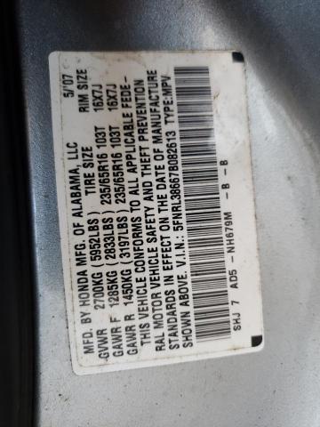 5FNRL38667B082613 - 2007 HONDA ODYSSEY EXL SILVER photo 13