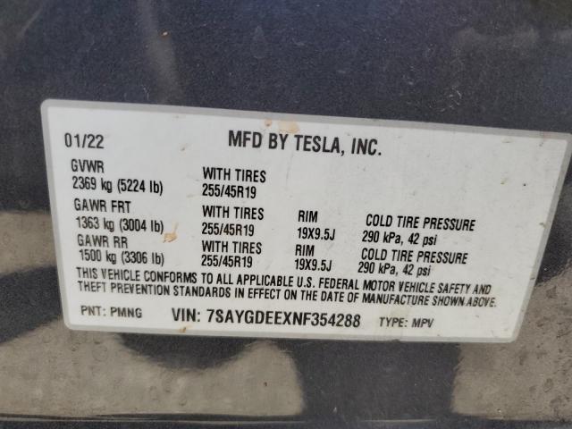 7SAYGDEEXNF354288 - 2022 TESLA MODEL Y GRAY photo 14