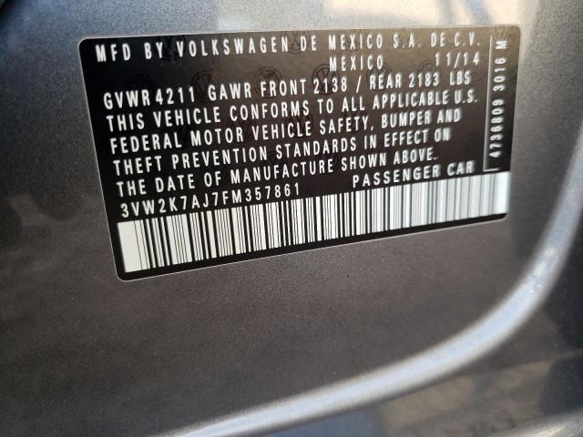 3VW2K7AJ7FM357861 - 2015 VOLKSWAGEN JETTA BASE 灰色 照片 12