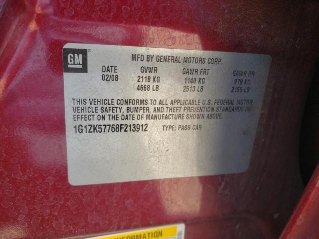 1G1ZK57768F213912 - 2008 CHEVROLET MALIBU LTZ წითელი ფოტო 12