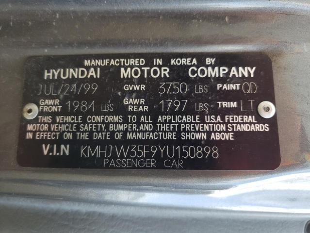 KMHJW35F9YU150898 - 2000 HYUNDAI ELANTRA GLS GRAY photo 10