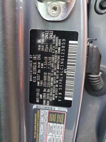 5XYRL4LC1NG125859 - 2022 KIA SORENTO S GRAY photo 12