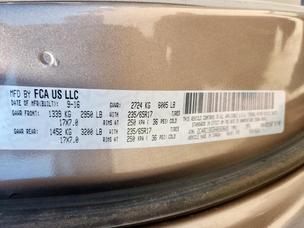 2C4RC1BG5HR569605 - 2017 CHRYSLER PACIFICA TOURING L TAN photo 13