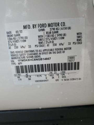 1FM5K8HC8NGB14867 - 2022 FORD EXPLORER PLATINUM WHITE photo 13