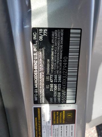 55SWF4KBXJU279490 - 2018 MERCEDES-BENZ C 300 4MATIC SILVER photo 12