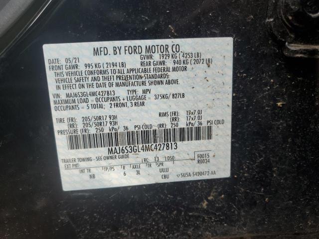 MAJ6S3GL4MC427813 - 2021 FORD ECOSPORT SE BLACK photo 13