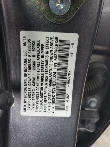 19XFC1F74HE000324 - 2017 HONDA CIVIC EXL ნაცრისფერი ფოტო 12