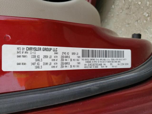 2C4RC1BG7CR210488 - 2012 CHRYSLER TOWN & COU TOURING BURGUNDY photo 13